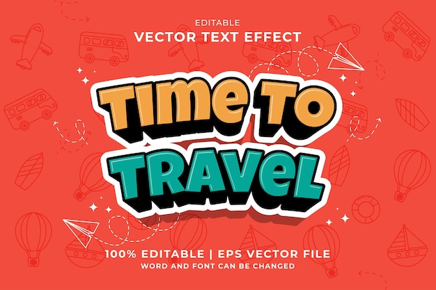 Editable text effect Time To Travel 3d cartoon template style premium vector