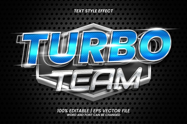 편집 가능한 텍스트 효과 Turbo Team 3D 볼드 크롬 스타일