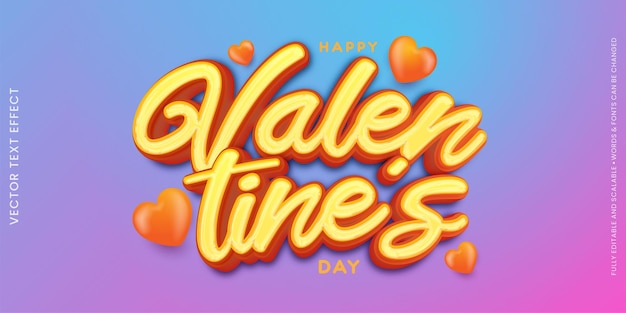 Vector editable text effect valentines day with three dimension lettering text style