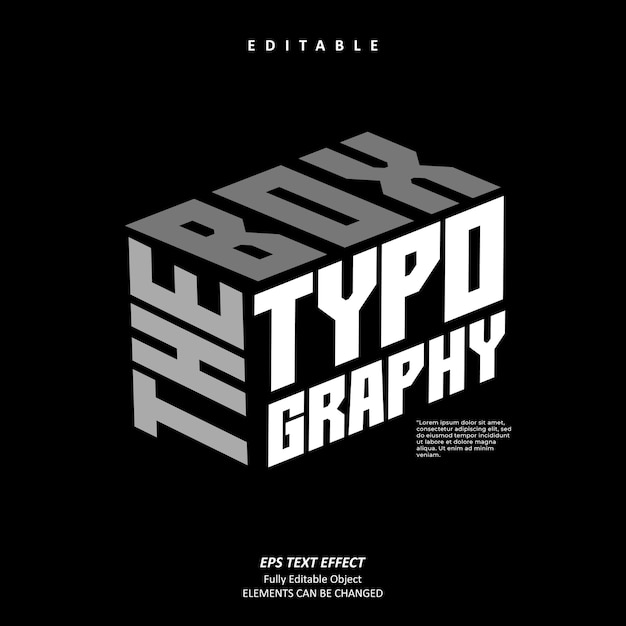 Effetto testo modificabile vettore di tipografia isometrica con scatola 3d grigia bianca per la stampa di poster, brochure
