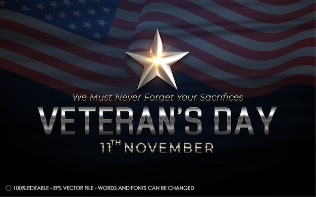 Vector editable text effect, veteran's day style illustrations