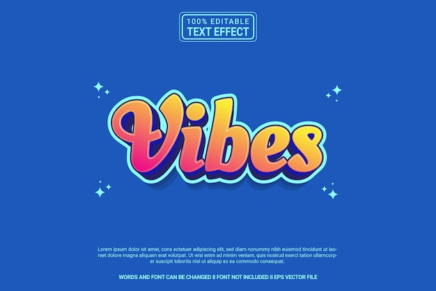 편집 가능한 텍스트 효과 Vibes 3d 만화 템플릿 스타일 현대 프리미엄 터
