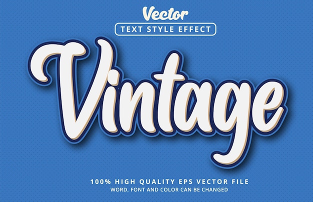 Vettore effetto di testo modificabile testo vintage su poster aziendali o design di moda e stile a strati colore blu e bianco