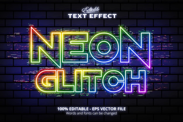 편집 가능한 텍스트 효과 벽 텍스처와 화려한 배경 Glitch Neon 텍스트 네온 스타일