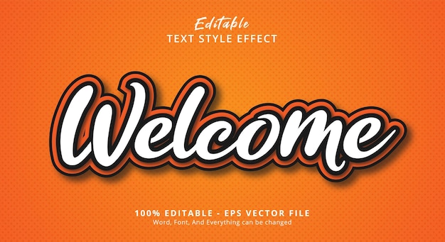 Vector editable text effect, welcome text on orange layered style