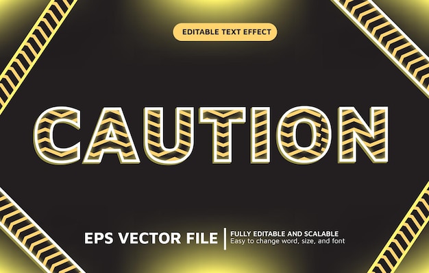 Vector editable text effect with construction warning sign style with inner glowing like white lamp light