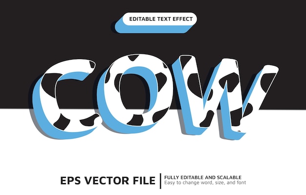 Vector editable text effect with cow pattern style good for milk product