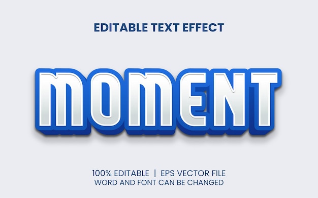 Editable text effect with realistic blue moment modern style