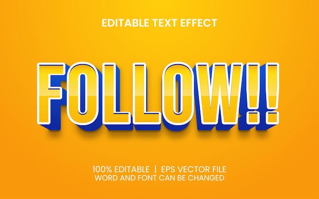 editable text effect with realistic yellow blue follow style