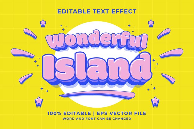 Effetto testo modificabile wonderful island 3d traditional cartoon template style premium vector