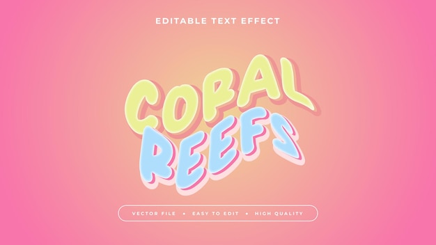 편집 가능한 텍스트 효과 노란색 파란색 산호초 텍스트 부드러운 분홍색 배경