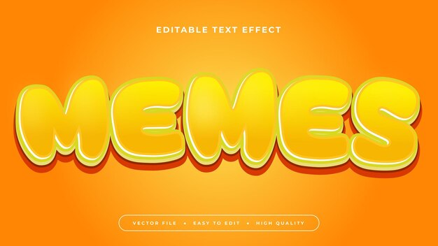 Vector editable text effect yellow memes text on orange background