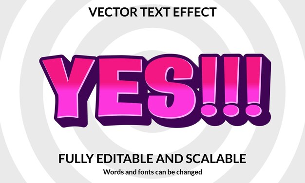 Редактируемый текстовый эффект Да, векторный шаблон в 3d стиле