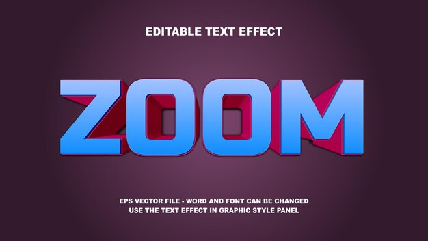 Редактируемый текстовый эффект Zoom 3D Векторный шаблон