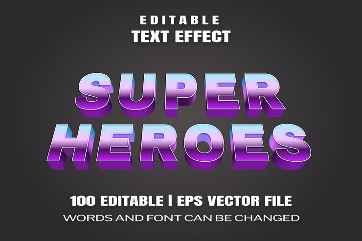 Editable text effects Super Heroes words and font can be changed