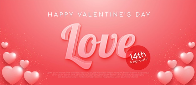 Editable text love with valentine's decoration on pink background