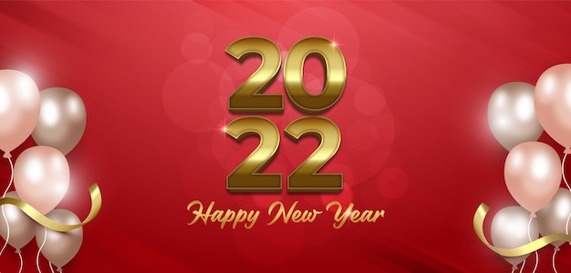Editable text number happy new year 2022 gold style effect on red background