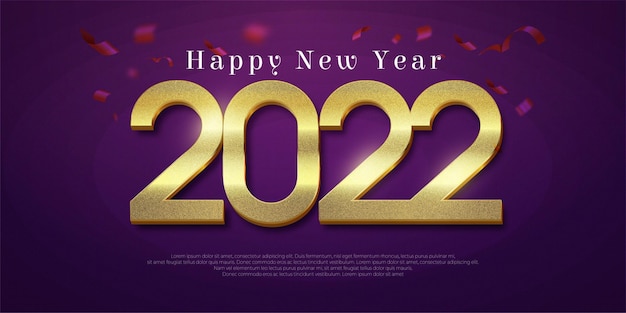 Editable text number happy new year 2022 illustration template with ribbon confetti