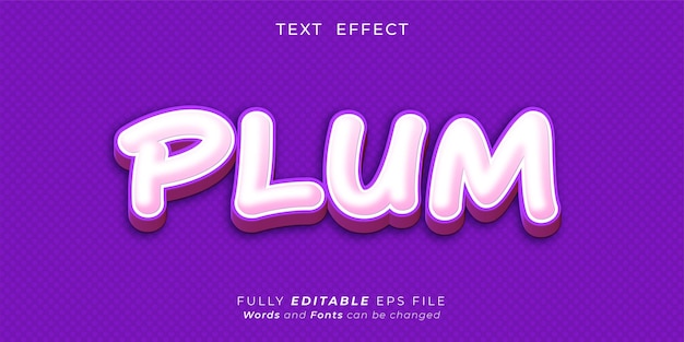 Editable text plum 3d effect text style concept