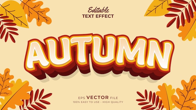 Editable text style effect autumn text with maple leaves illustration