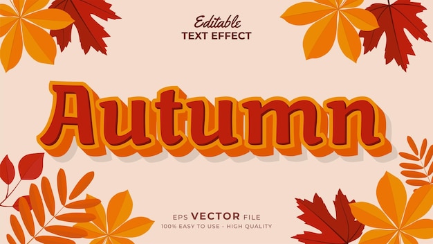 Editable text style effect autumn text with maple leaves illustration