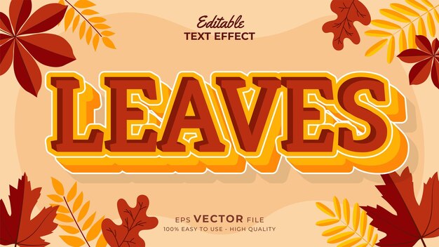 Editable text style effect autumn text with maple leaves illustration