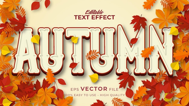 Vector editable text style effect - autumn text with maple leaves illustration