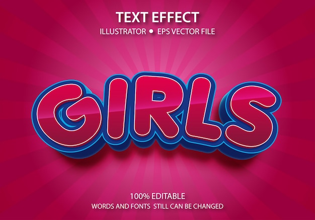 Vector editable text style effect cute girls