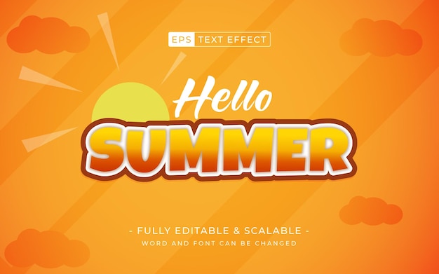 Editable text style effect Hello Summer text style 3d theme