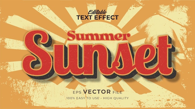 Editable text style effect retro sunset summer text in grunge style theme