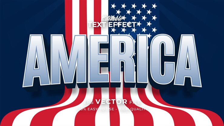 Vector editable text style effect  united states of america text with flag style theme