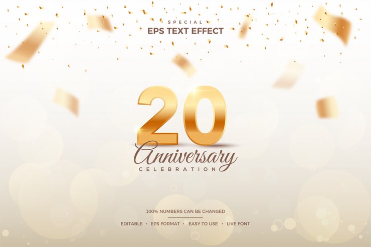 Vector editable text style effect with 20th anniversary numbers.