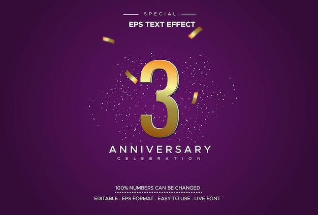 Editable text style effect with 3th anniversary numbers