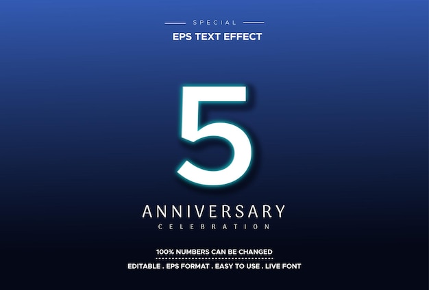 Editable text style effect with 5th anniversary numbers