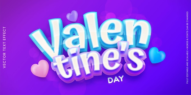 Vector editable text valentines day with glossy text style