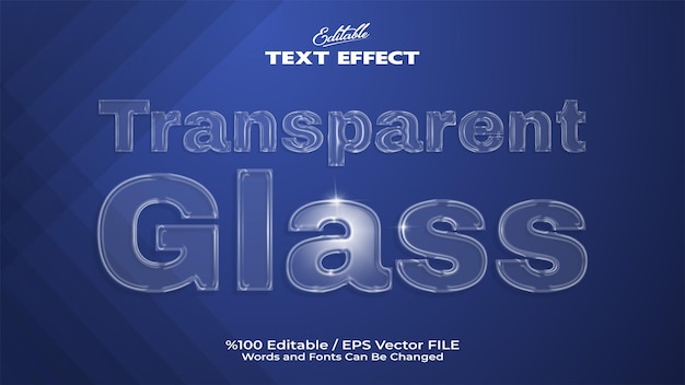 Vettore effetto testo modificabile in vetro trasparente