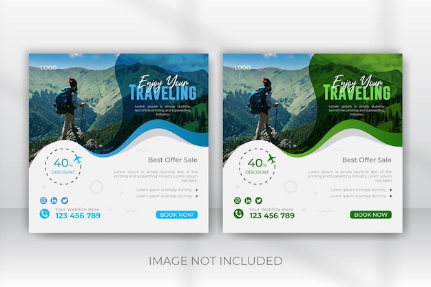 Editable travel agency promotion social media post or web banner template design