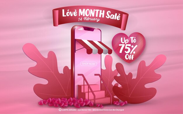 Editable valentine's day banner love month sale with phone