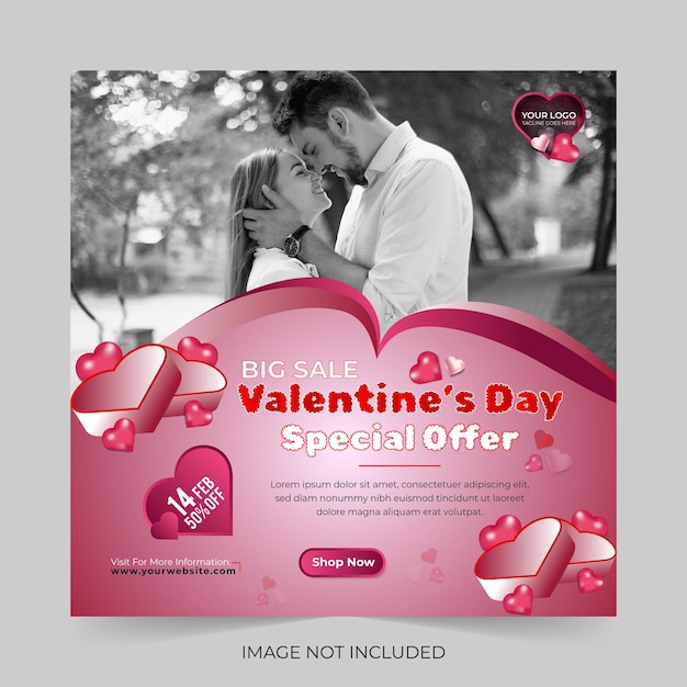 Vector editable valentine's day square social media post with a heart shape background vector template