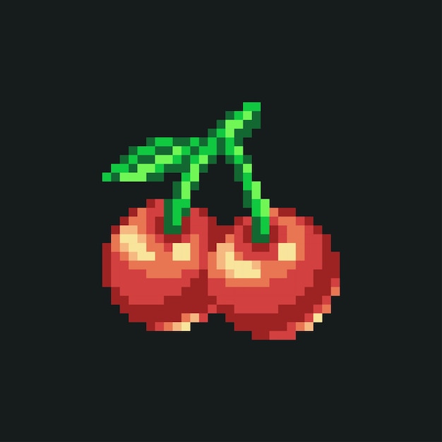 editable vector cherry fruit icon pixel art illustration for game development game asset