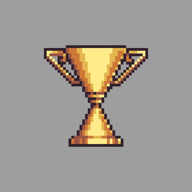 Editable vector golden trophy icon pixel art illustration for game development game asset