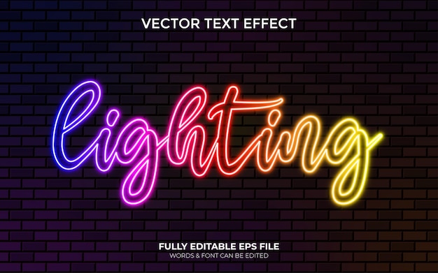 Vector editable vector realistic colorful neon light text effect in illustrator