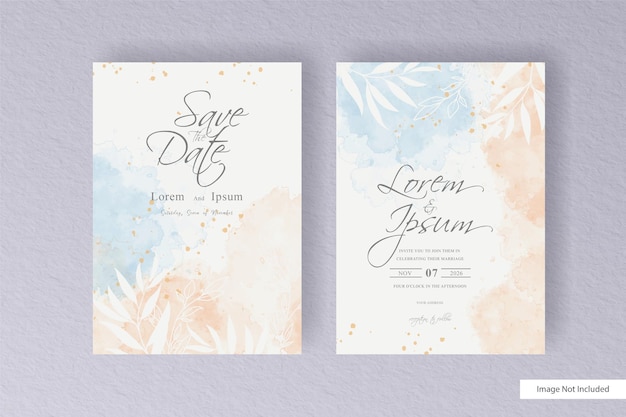 Editable Watercolor weding card with minimalist style and colorful hand drawn liquid watercolor