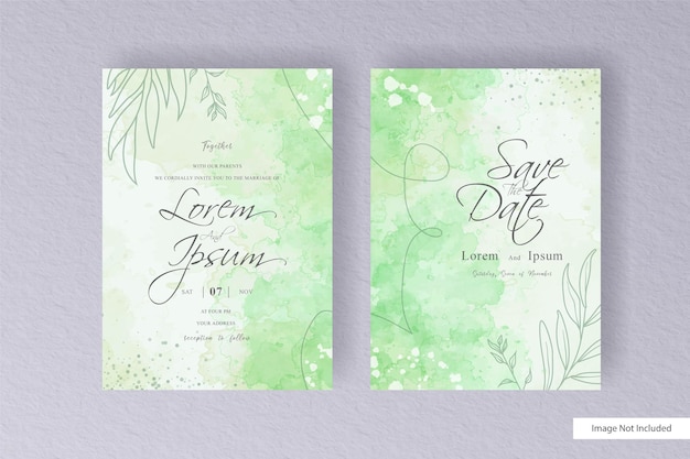 Editable Watercolor weding card with minimalist style and colorful hand drawn liquid watercolor