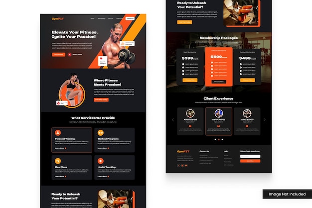 Vector editable website gym landing page template