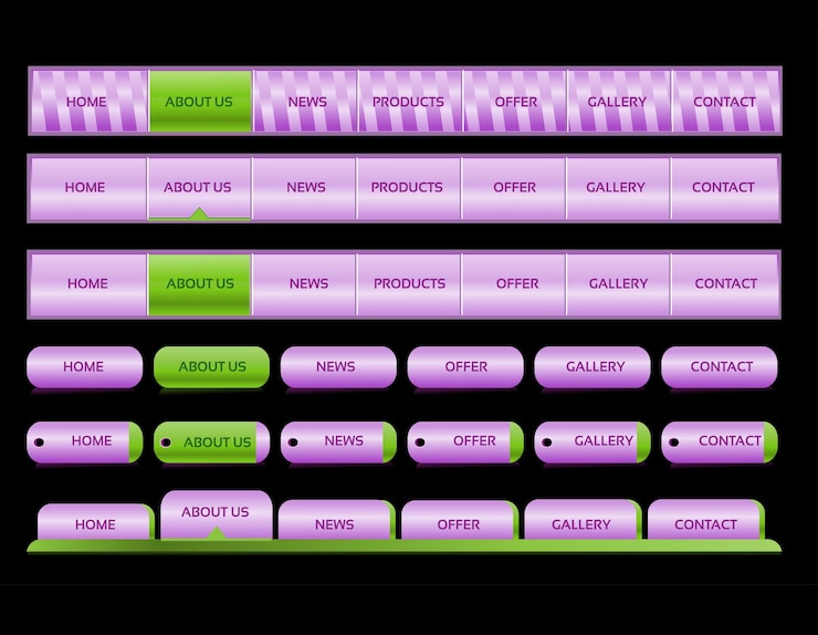 Vector editable website navigation template pink and green color on b