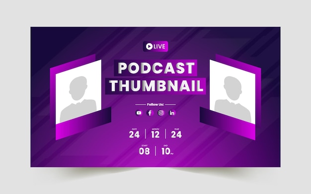 ベクトル 編集可能な youtube ツムネイル テンプレート デザイン youtube ビデオ ライブ ストリーム ポッドキャスト または ウェビナー カバー