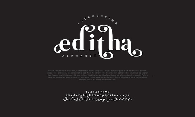 Editha lusso premium elegante alfabeto lettere e numeri tipografia matrimoniale vintage serif classico