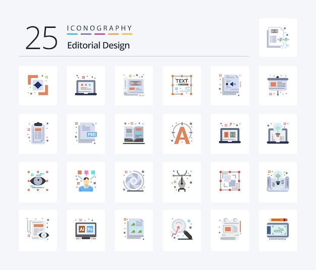 Editorial Design 25 Flat Color icon pack including write document art creative file