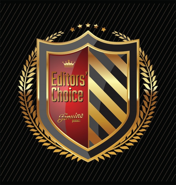 Vector editors choice golden shield with laurel wreath